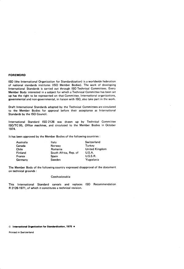 ISO 2126:1975 ISO 2126:1975 - Office machines -- Basic arrangement for the alphanumeric section of keyboards operated with both hands - Page 2 preview