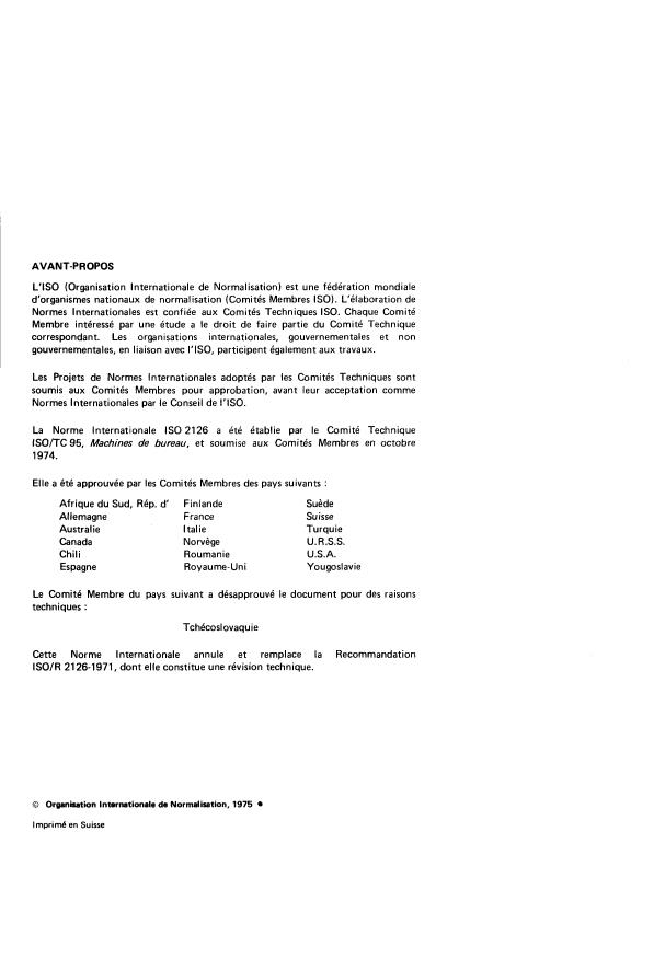 ISO 2126:1975 ISO 2126:1975 - Machines de bureau -- Disposition de base pour la section alphanumérique des claviers manoeuvrés avec les deux mains - Page 2 preview