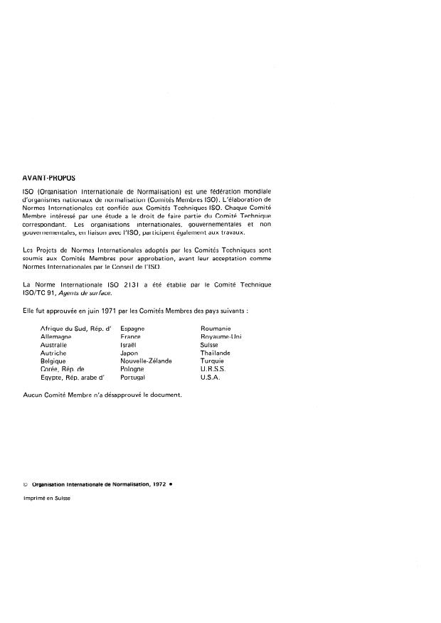 ISO 2131:1972 ISO 2131:1972 - Agents de surface -- Classification simplifiée - Page 2 preview