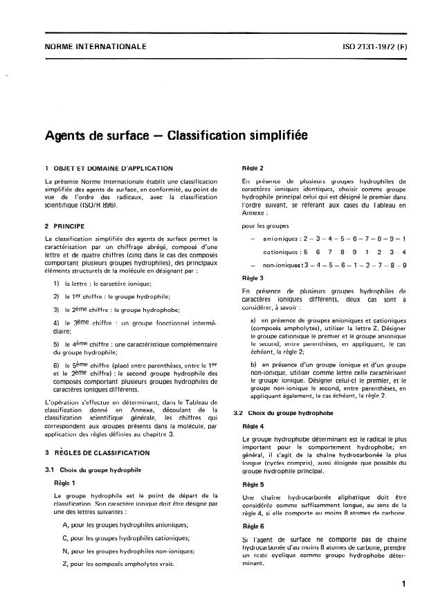 ISO 2131:1972 - Agents de surface -- Classification simplifiée