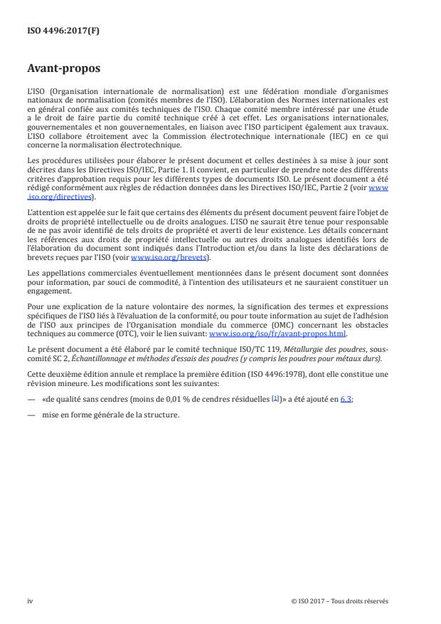 ISO 4496:2017 ISO 4496:2017 - Poudres métalliques -- Détermination de la teneur en insolubles dans les acides pour les poudres de fer, de cuivre, d'étain et de bronze - Page 4 preview