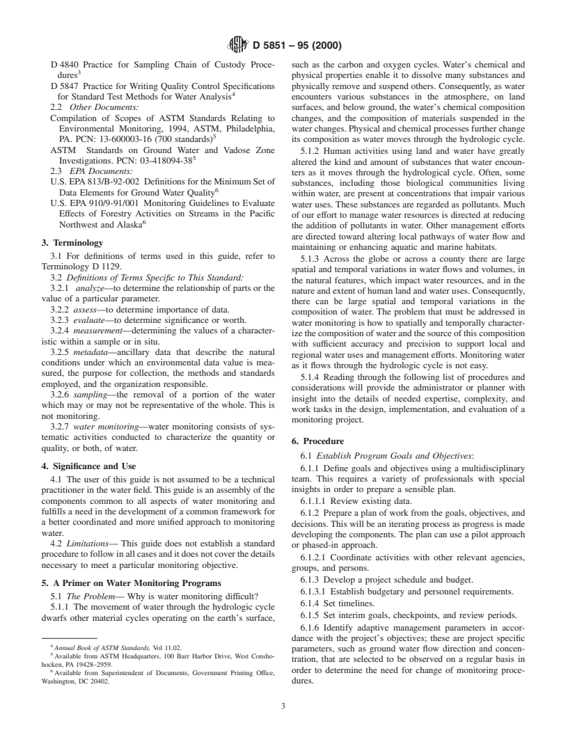 ASTM D5851-95(2000) - Standard Guide for Planning and Implementing a Water Monitoring Program