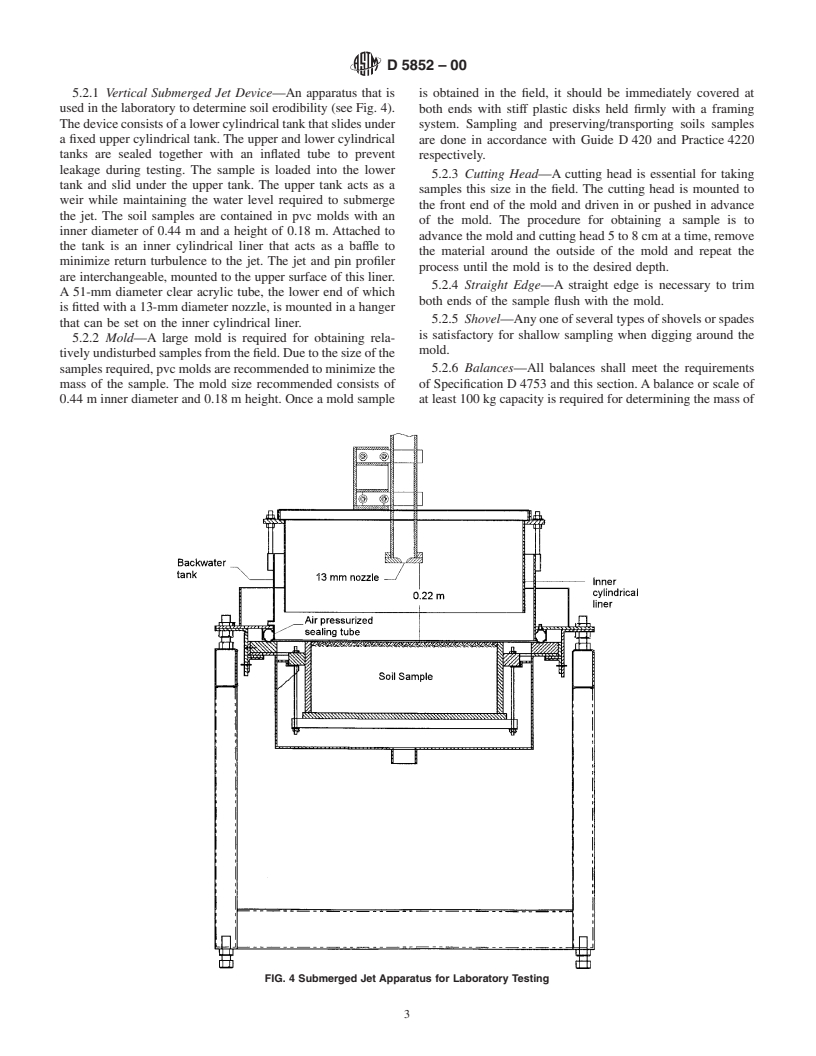 ASTM D5852-00 - Standard Test Method for Erodibility Determination of Soil in the Field or in the Laboratory by the Jet Index Method