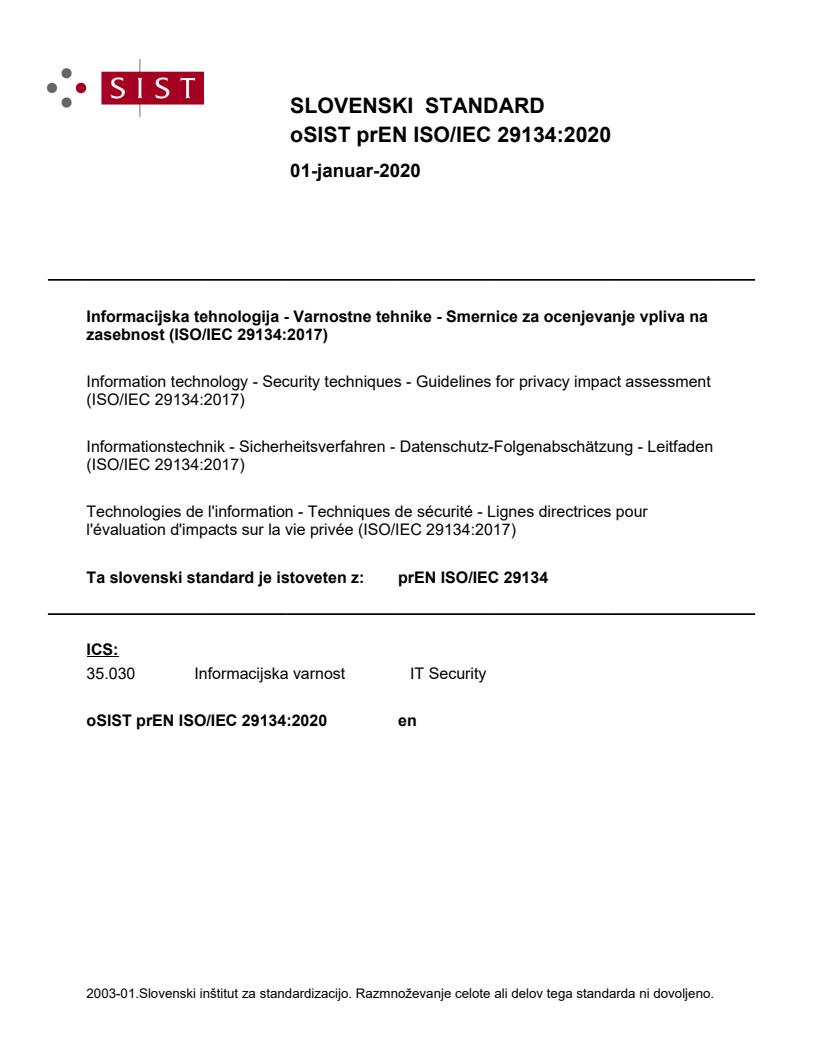 prEN ISO/IEC 29134:2020 - BARVE