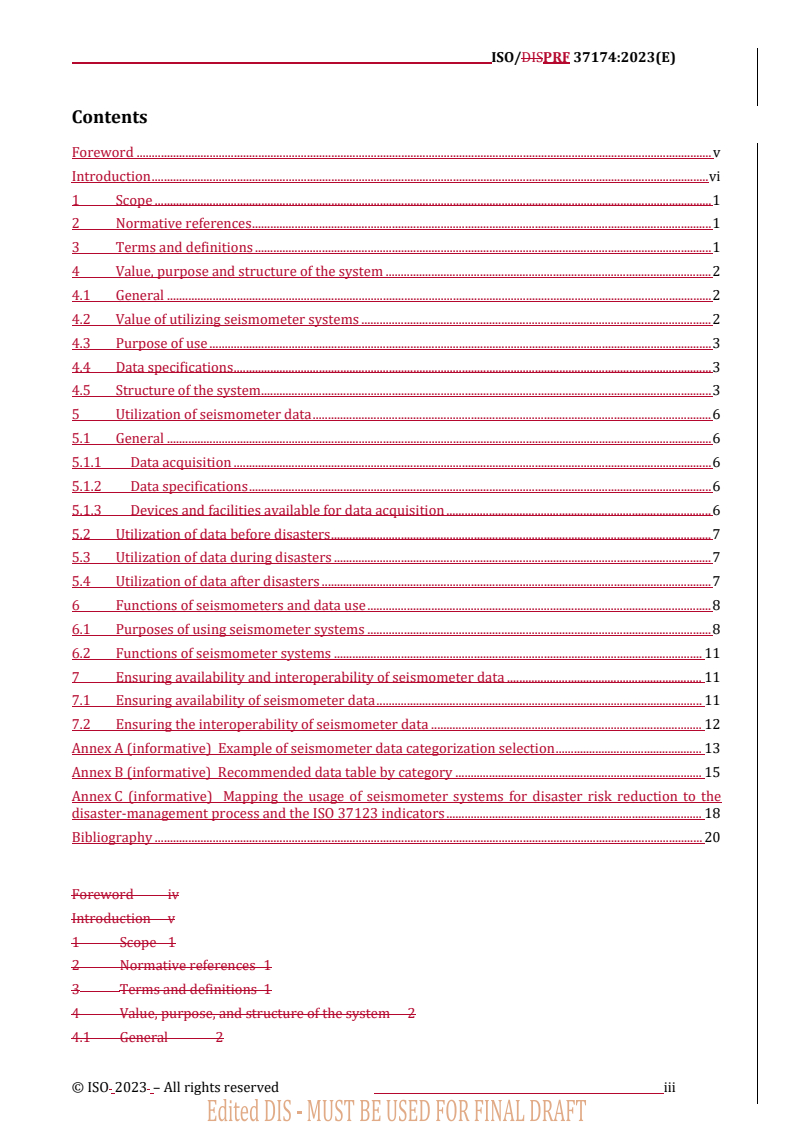 REDLINE ISO/PRF 37174 - Smart community infrastructures — Disaster risk reduction — Guidance for implementing seismometer systems
Released:29. 11. 2023