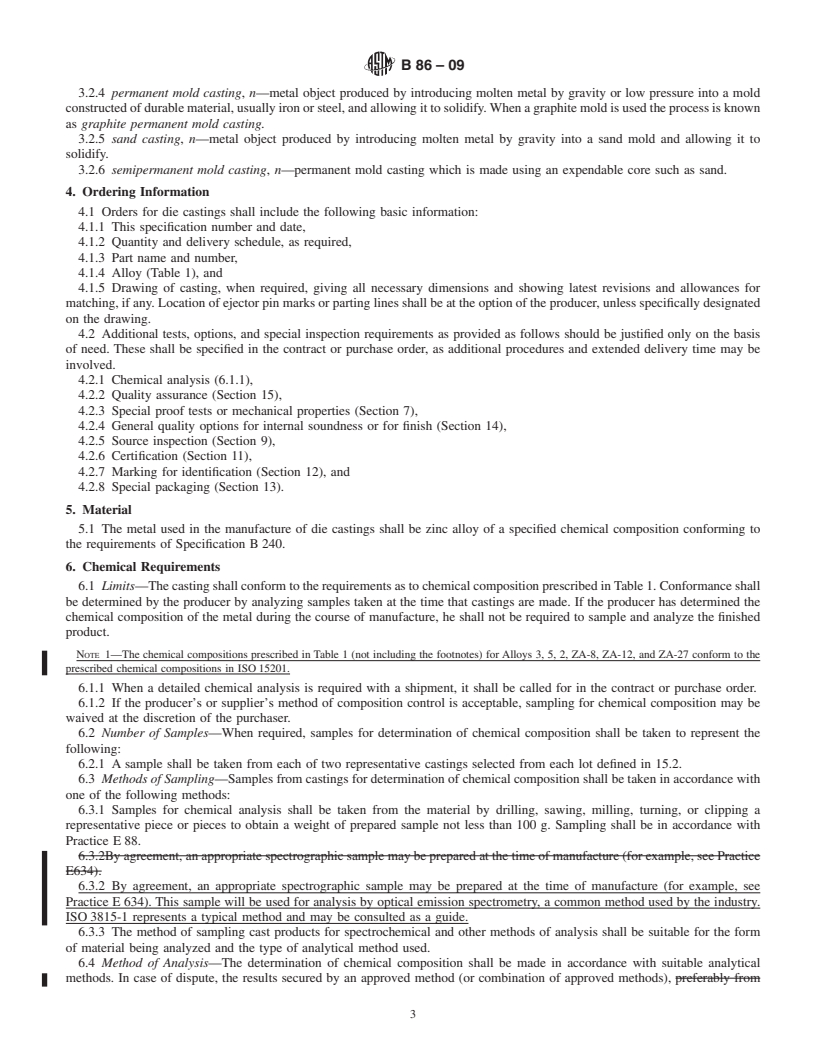 REDLINE ASTM B86-09 - Standard Specification for Zinc and Zinc-Aluminum (ZA) Alloy Foundry and Die Castings