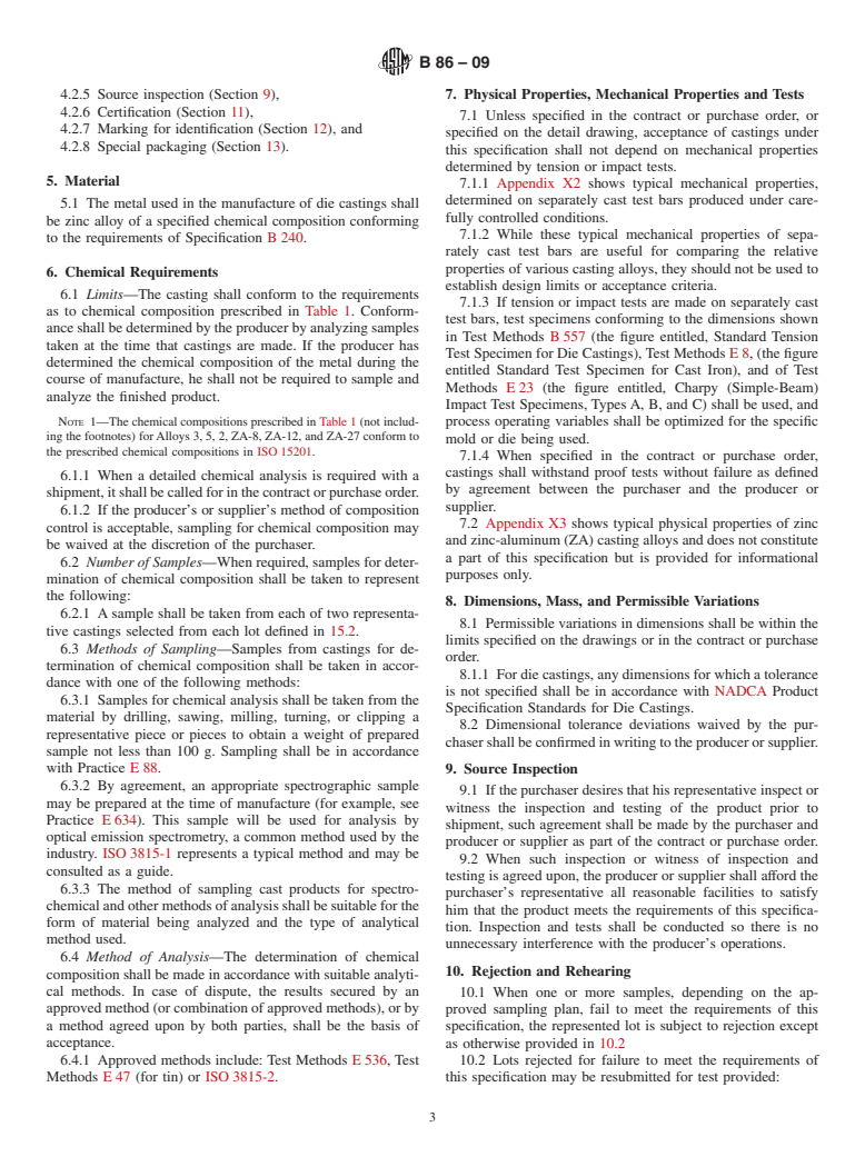 ASTM B86-09 - Standard Specification for Zinc and Zinc-Aluminum (ZA) Alloy Foundry and Die Castings