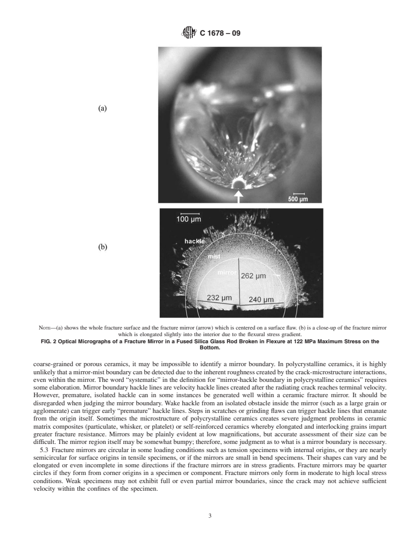 REDLINE ASTM C1678-09 - Standard Practice for Fractographic Analysis of Fracture Mirror Sizes in Ceramics and Glasses