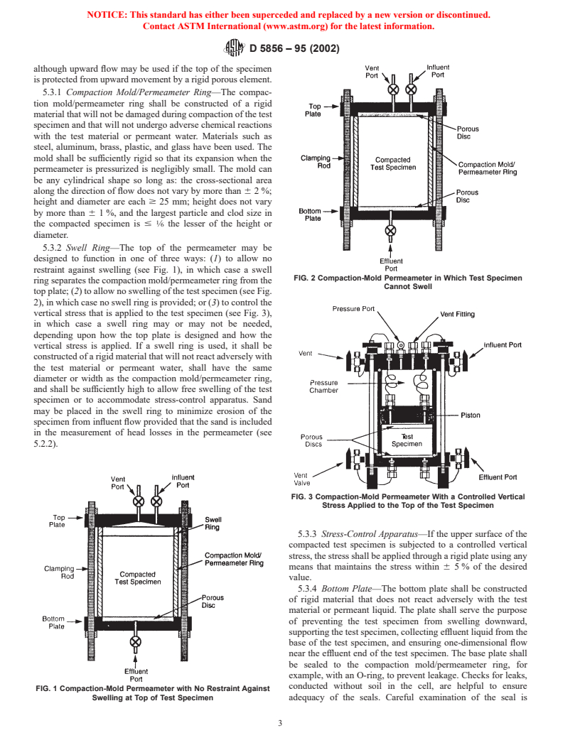 ASTM D5856-95(2002) - Standard Test Method for Measurement of Hydraulic Conductivity of Porous Material Using a Rigid-Wall, Compaction-Mold Permeameter