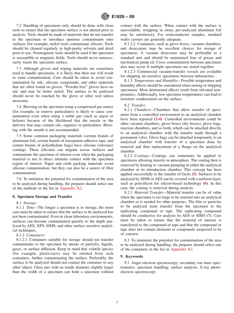 ASTM E1829-09 - Standard Guide for Handling Specimens Prior to Surface Analysis