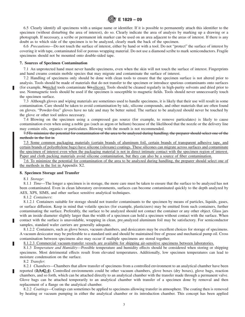 REDLINE ASTM E1829-09 - Standard Guide for Handling Specimens Prior to Surface Analysis