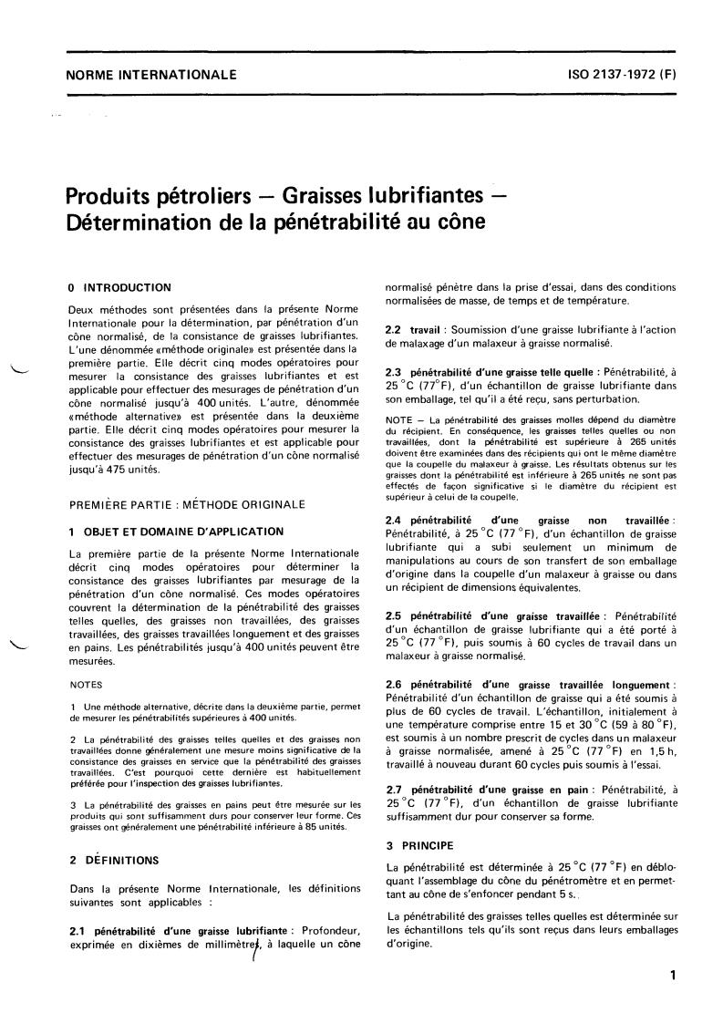 ISO 2137:1972 - Petroleum products — Lubricating grease — Determination of cone penetration
Released:9/1/1972