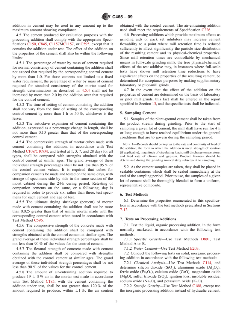 ASTM C465-09 - Standard Specification for Processing Additions for Use in the Manufacture of Hydraulic Cements