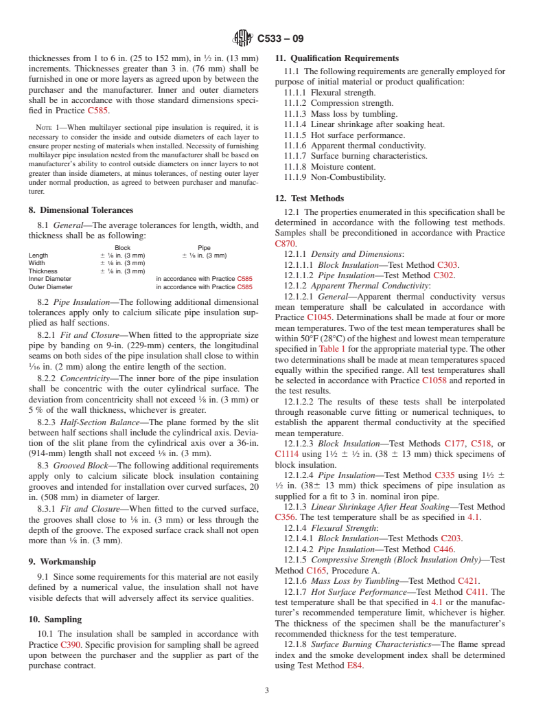 ASTM C533-09 - Standard Specification for Calcium Silicate Block and Pipe Thermal Insulation