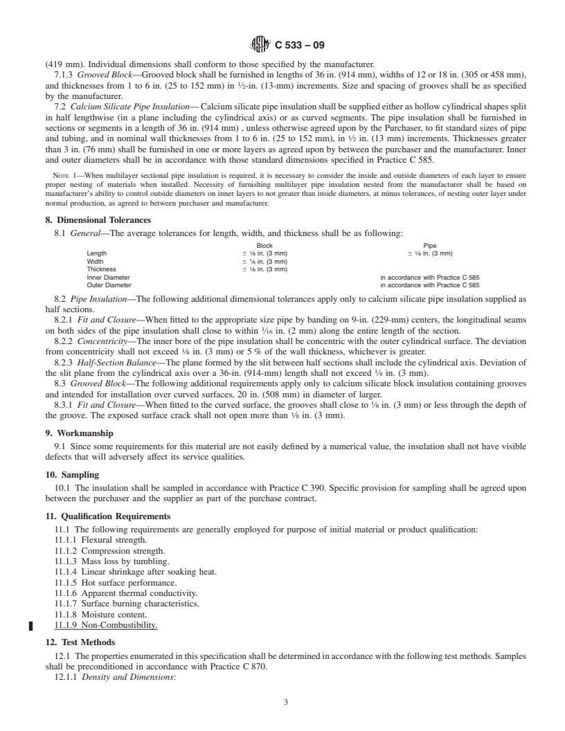 REDLINE ASTM C533-09 - Standard Specification for Calcium Silicate Block and Pipe Thermal Insulation