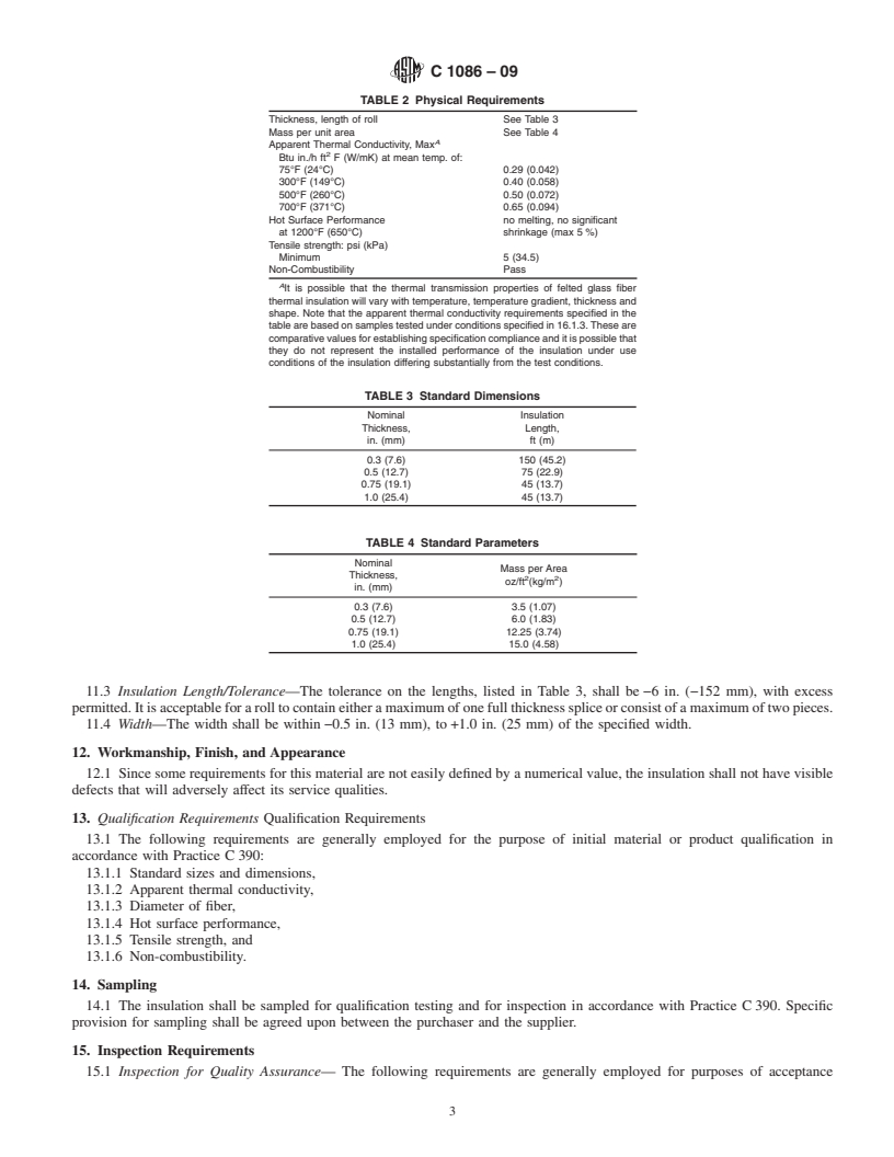 REDLINE ASTM C1086-09 - Standard Specification for  Glass Fiber Mechanically Bonded Felt Thermal Insulation