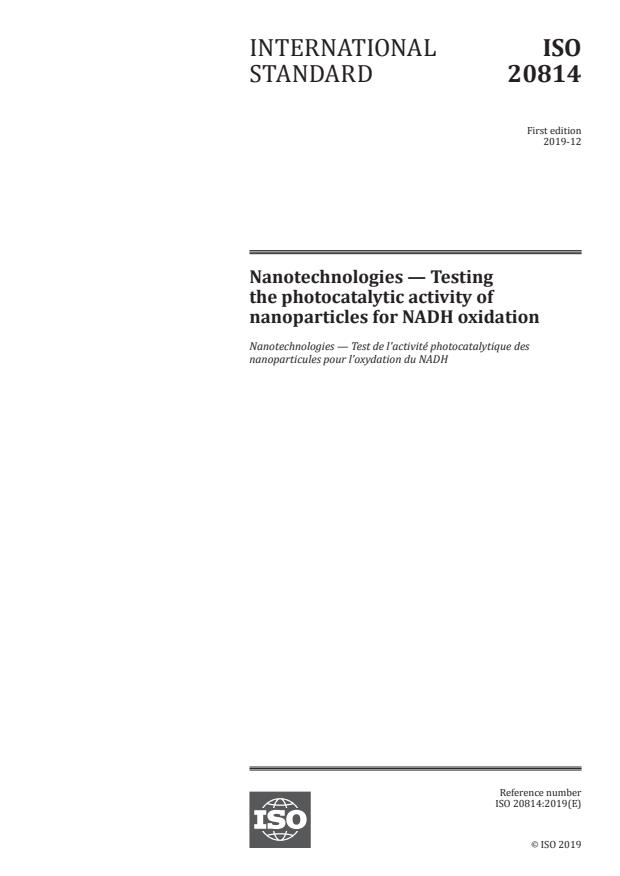 ISO 20814:2019 - Nanotechnologies -- Testing the photocatalytic activity of nanoparticles for NADH oxidation