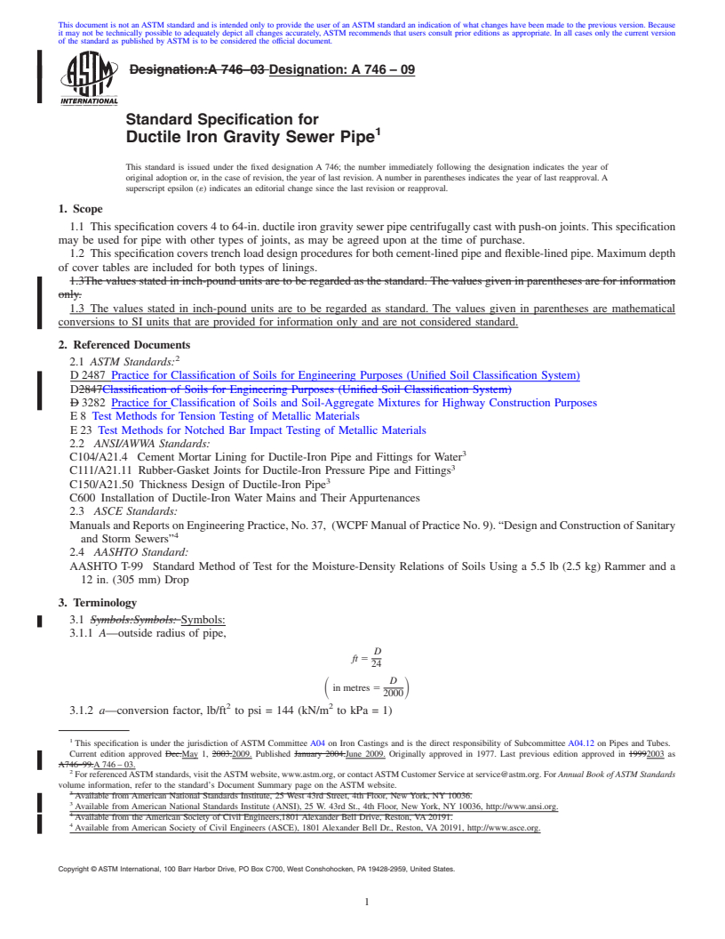 REDLINE ASTM A746-09 - Standard Specification for Ductile Iron Gravity Sewer Pipe