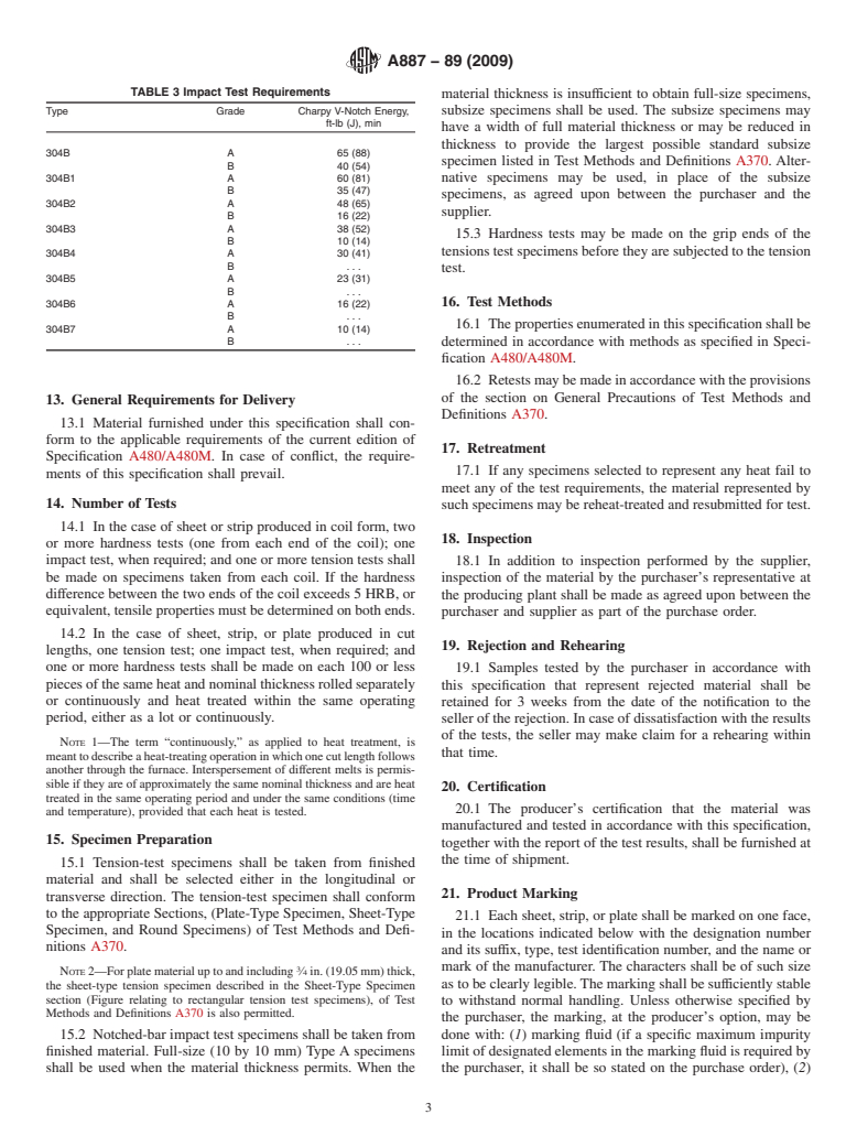 ASTM A887-89(2009) - Standard Specification for Borated Stainless Steel Plate, Sheet, and Strip for Nuclear Application