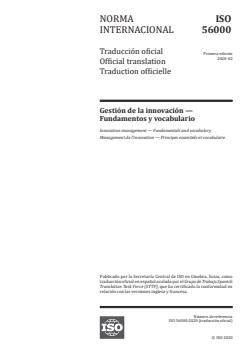 ISO 56000:2020 - Innovation management — Fundamentals and vocabulary
Released:4/14/2022 - Page 1 preview
