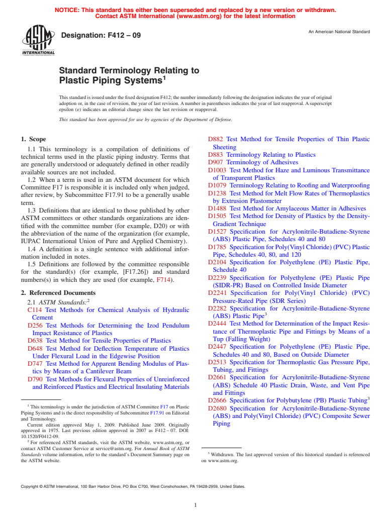 ASTM F412-09 - Standard Terminology Relating to  Plastic Piping Systems