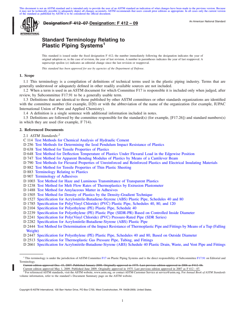 REDLINE ASTM F412-09 - Standard Terminology Relating to  Plastic Piping Systems