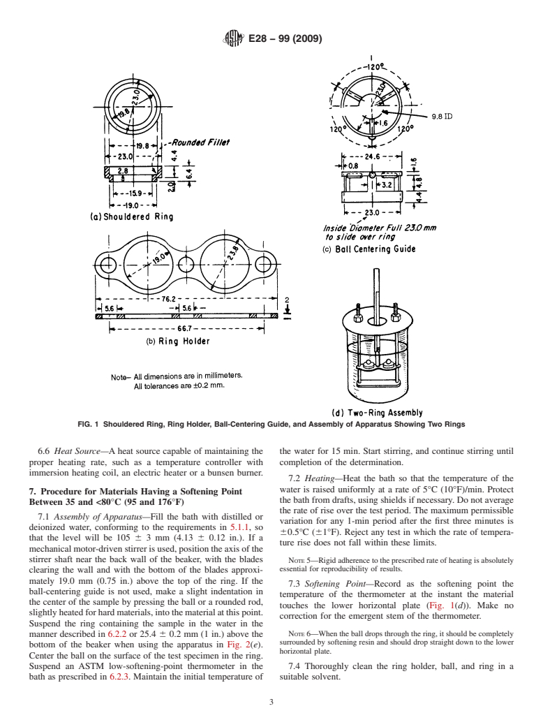 ASTM E28-99(2009) - Standard Test Methods for Softening Point of Resins Derived from Naval Stores by Ring-and-Ball Apparatus