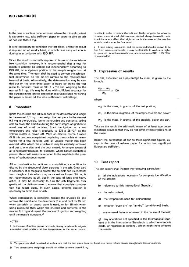 ISO 2144:1983 ISO 2144:1983 - Paper and board -- Determination of ash - Page 4 preview