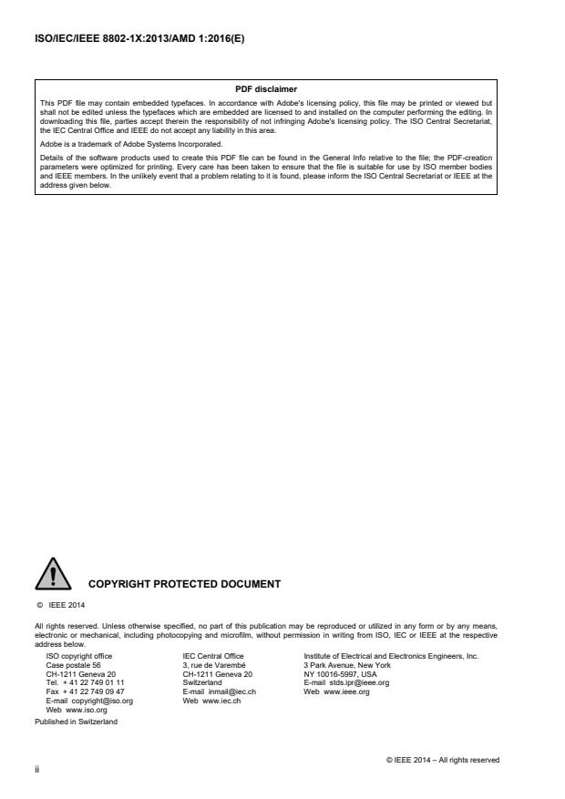 ISO/IEC/IEEE 8802-1X:2013/Amd 1:2016 ISO/IEC/IEEE 8802-1X:2013/Amd 1:2016 - MAC security key agreement protocol (MKA) extensions - Page 2 preview