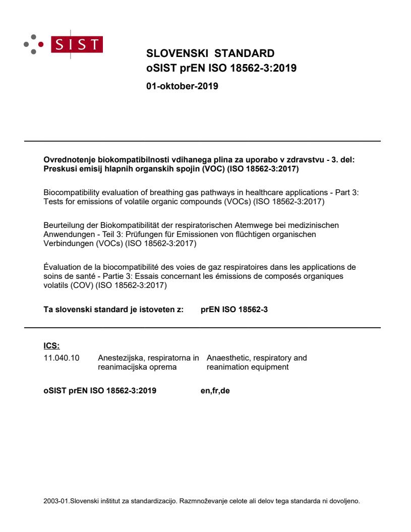 prEN ISO 18562-3:2019 - BARVE