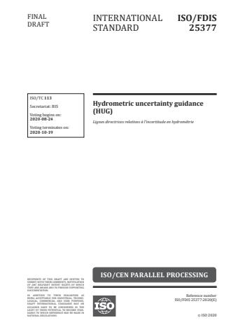 ISO/FDIS 25377:Version 15-avg-2020 - Hydrometric uncertainty guidance (HUG)