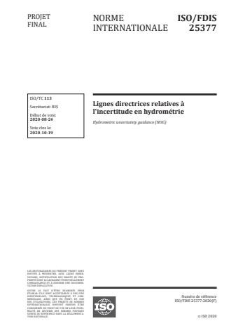 ISO/FDIS 25377:Version 26-sep-2020 - Lignes directrices relatives a l'incertitude en hydrométrie
