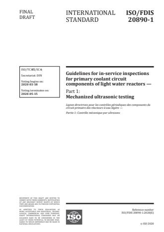 ISO/FDIS 20890-1 - Guidelines for in-service inspections for primary coolant circuit components of light water reactors