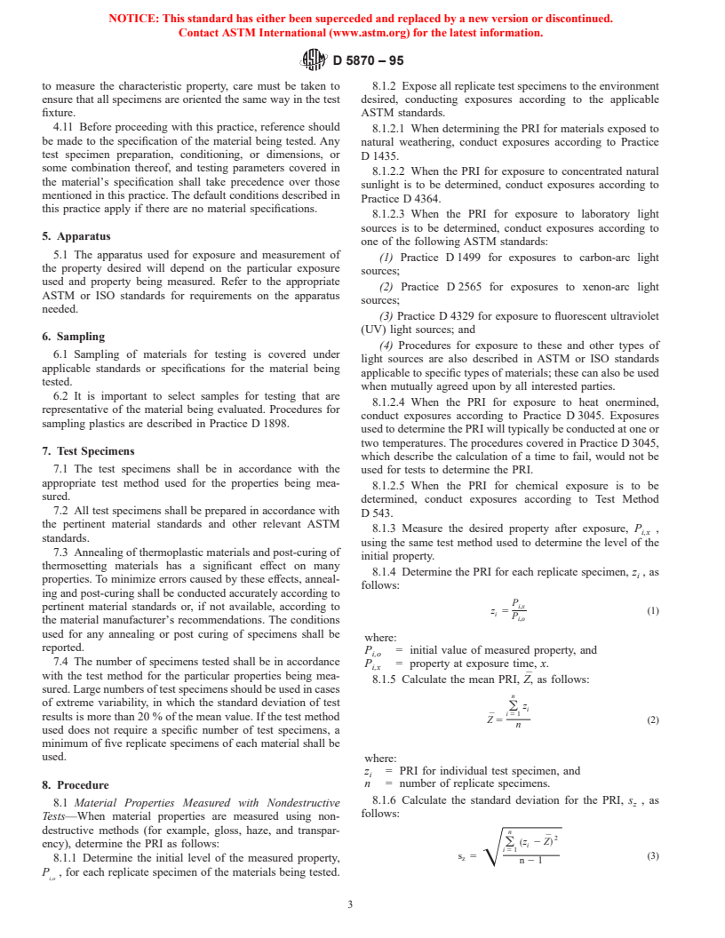 ASTM D5870-95 - Standard Practice for Calculating Property Retention Index of Plastics