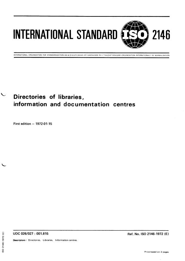 ISO 2146:1972 - Directories of libraries, information and documentation centres