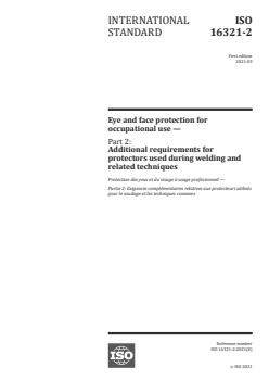 ISO 16321-2:2021 - Eye and face protection for occupational use — Part 2: Additional requirements for protectors used during welding and related techniques
Released:3/2/2021 - Page 1 preview