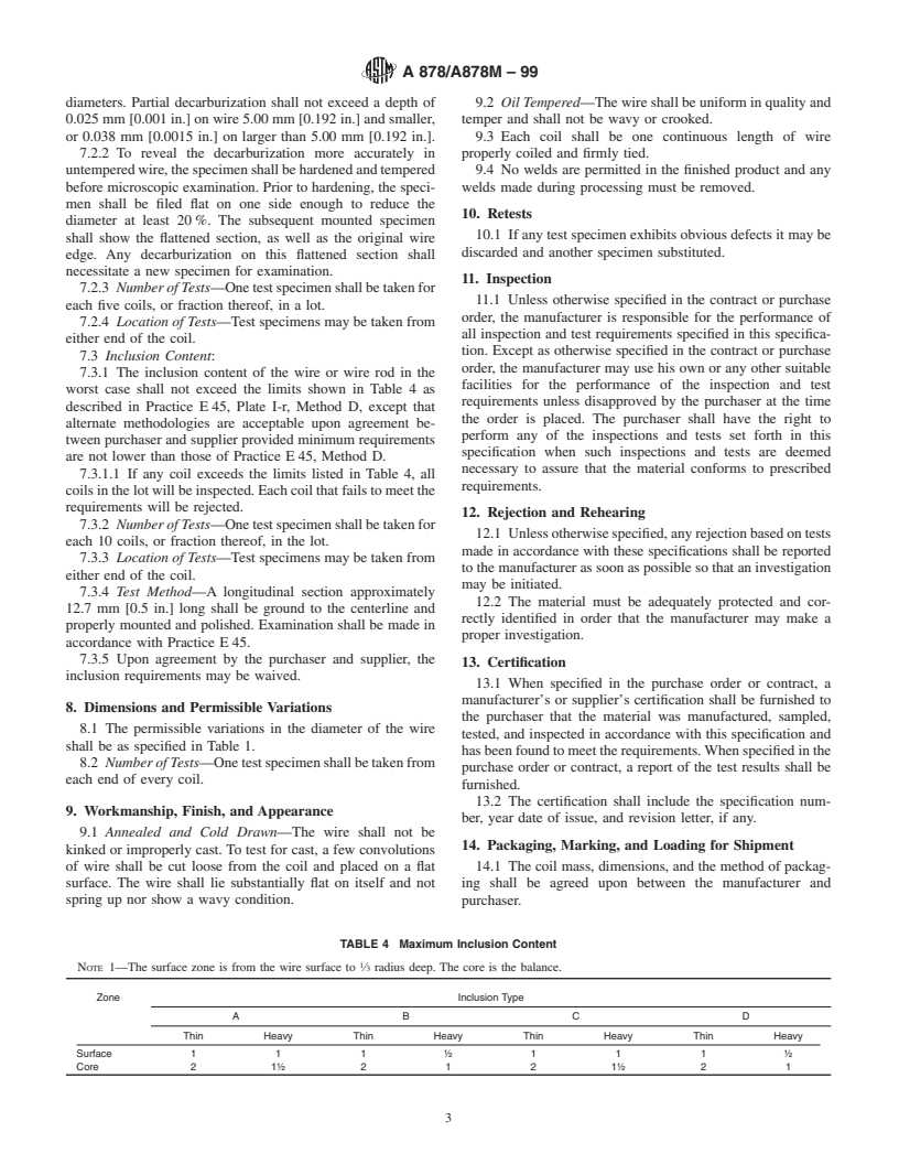 ASTM A878/A878M-99 - Standard Specification for Steel Wire, Modified Chromium Vanadium Valve Spring Quality