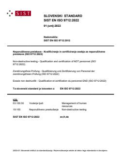 SIST EN ISO 9712:2022 - Page 1 preview