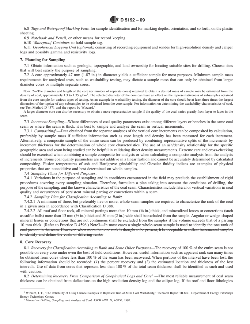 REDLINE ASTM D5192-09 - Standard Practice for Collection of Coal Samples from Core