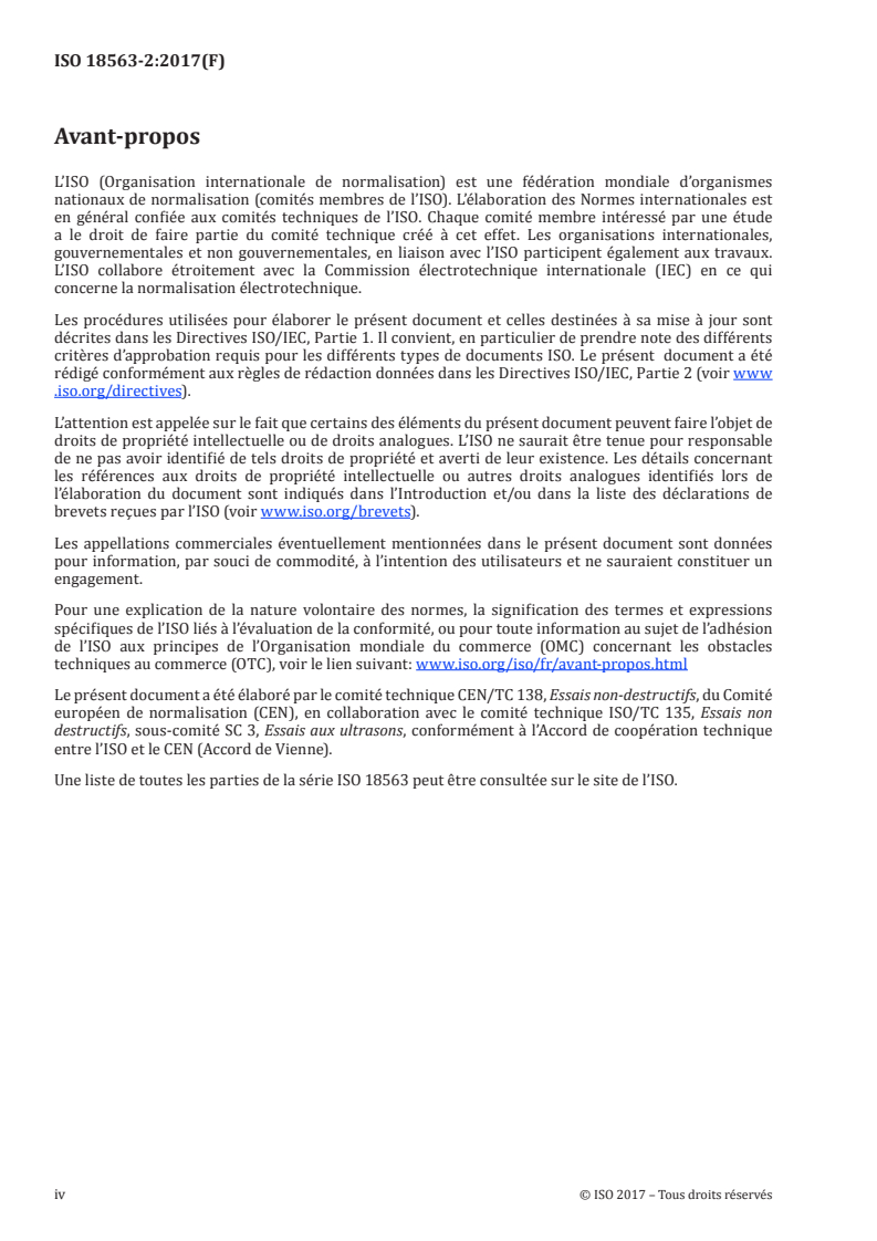 ISO 18563-2:2017 ISO 18563-2:2017 - Essais non destructifs — Caractérisation et vérification de l'appareillage de contrôle par ultrasons en multiéléments — Partie 2: Traducteurs
Released:7/24/2017 - Page 4 preview