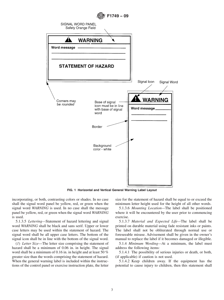 ASTM F1749-09 - Standard Specification for Fitness Equipment and Fitness Facility Safety Signage and Labels