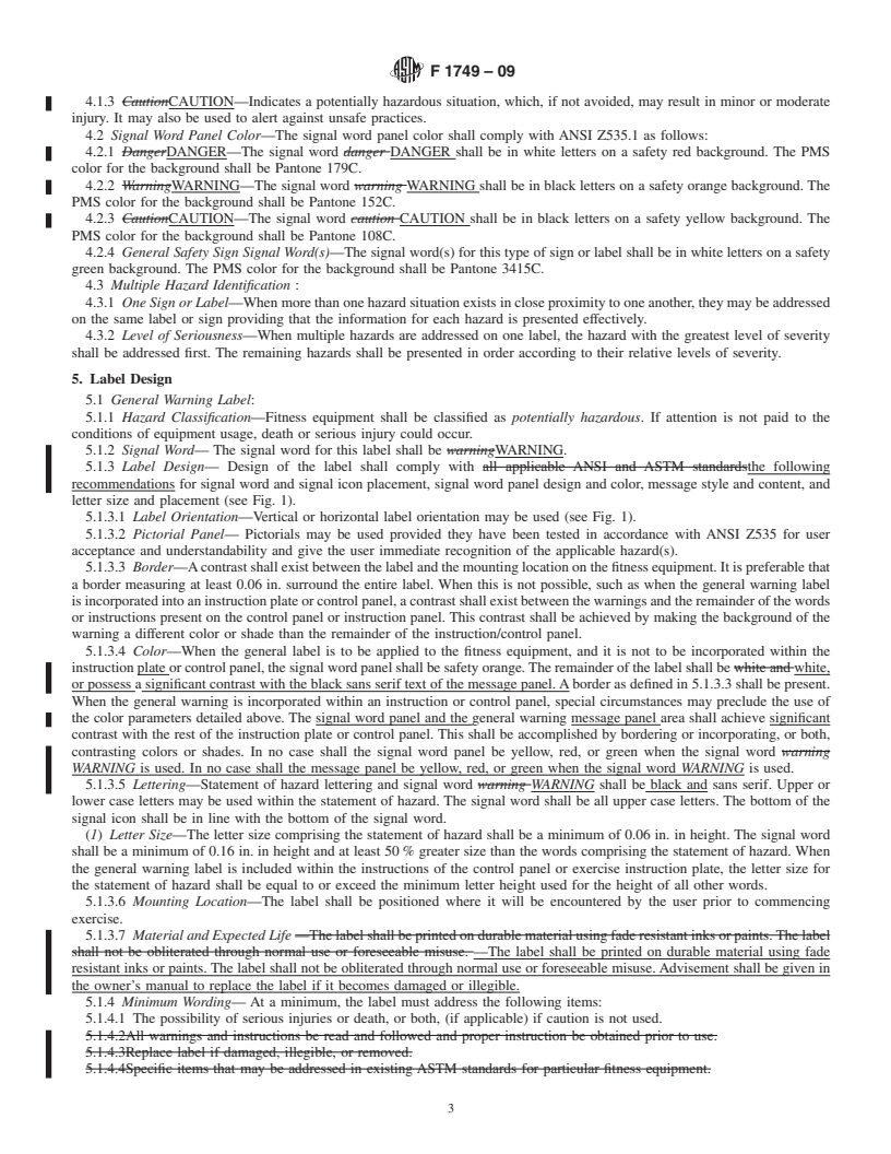 REDLINE ASTM F1749-09 - Standard Specification for Fitness Equipment and Fitness Facility Safety Signage and Labels