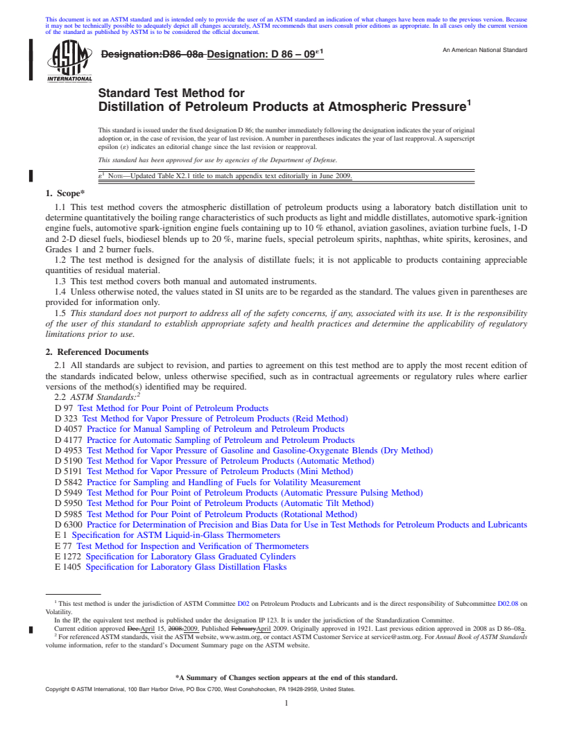 REDLINE ASTM D86-09e1 - Standard Test Method for Distillation of Petroleum Products at Atmospheric Pressure