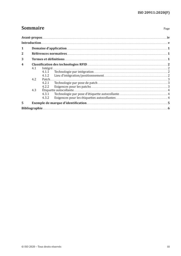ISO 20911:2020 - Tags d'identification de pneumatiques par radiofréquence (RFID) -- Classification de la fixation sur le pneumatique