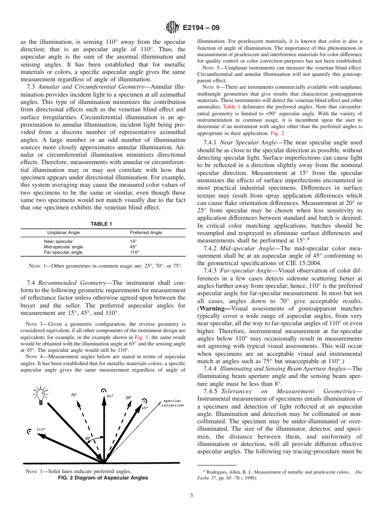 ASTM E2194-09 - Standard Practice for Multiangle Color Measurement of Metal Flake Pigmented Materials