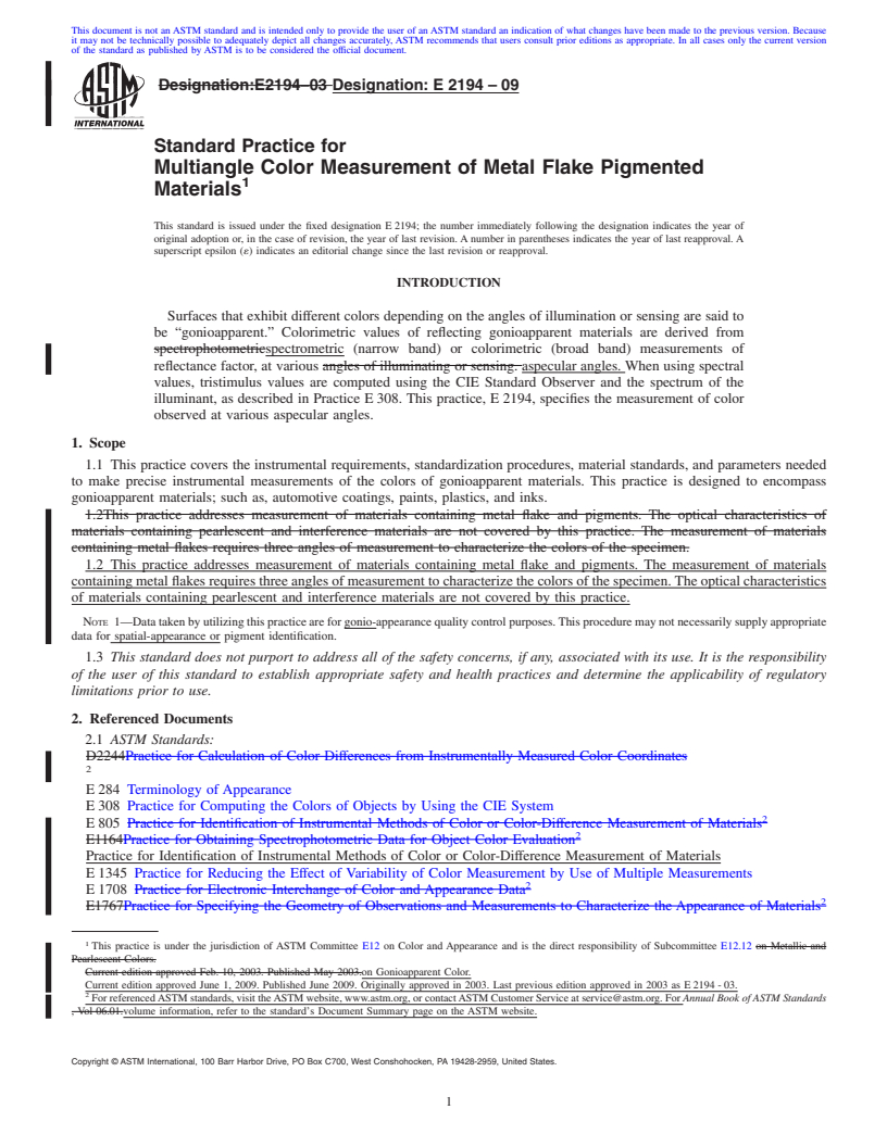 REDLINE ASTM E2194-09 - Standard Practice for Multiangle Color Measurement of Metal Flake Pigmented Materials