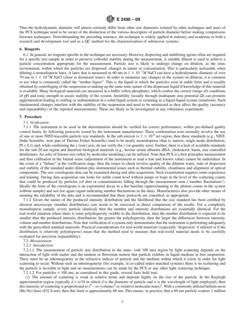 REDLINE ASTM E2490-09 - Standard Guide for Measurement of Particle Size Distribution of Nanomaterials in Suspension by Photon Correlation Spectroscopy (PCS)