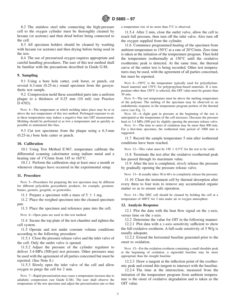 ASTM D5885-97 - Standard Test Method for Oxidative Induction Time of Polyolefin Geosynthetics by High-Pressure Differential Scanning Calorimetry