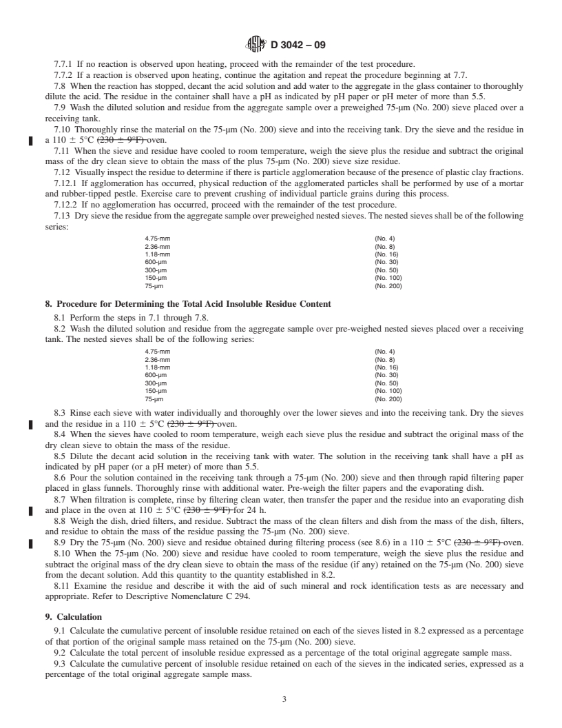 REDLINE ASTM D3042-09 - Standard Test Method for Insoluble Residue in Carbonate Aggregates