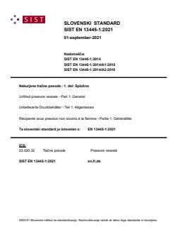SIST EN 13445-1:2021 SIST EN 13445-1:2021 - Page 1 preview
